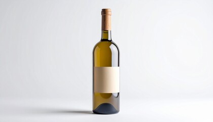 Elegant White Wine Bottle: A minimalist composition of an elegant white wine bottle. Its clear glass reveals the golden hue of the wine, offering a subtle contrast against the clean backdrop.