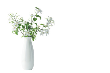 Obraz premium Delicate white flowers in a modern ceramic vase against a simple white backdrop, creating a serene and minimalist atmosphere isolated on transparent background