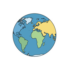 Cartoon Earth Globe with Continents and Oceans Illustration