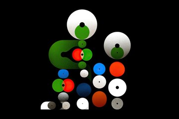 Abstract design of layered circles in various colors against a black background