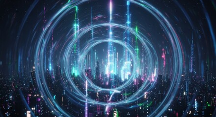 Fototapeta premium Futuristic glowing cityscape at night