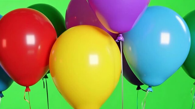 colorful balloons isolated on green background