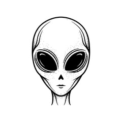 Detailed Black and White Alien Head Illustration