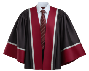 Academic robe doctoral gown maroon trim black fabric formal attire graduation ceremony academic regalia elegant professional isolated on transparency background
