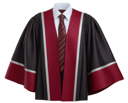Academic robe doctoral gown maroon trim black fabric formal attire graduation ceremony academic regalia elegant professional isolated on transparency background