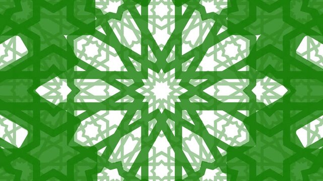 Islamic Geometric Pattern Animation in Green, Seamless Looping.
Elegant looping animation of an Islamic geometric pattern with intricate star and floral motifs in green and white.