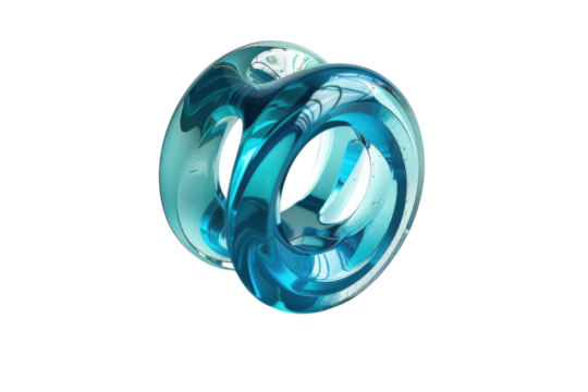 A mesmerizing turquoise sculpture reflecting light in an artistic display of intricate craftsmanship and translucent beauty isolated on transparent background