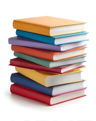 Classroom neat stack of textbooks on white background