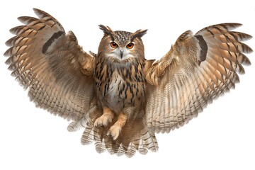 Fototapeta premium Owl with spread wings isolated on pure white background