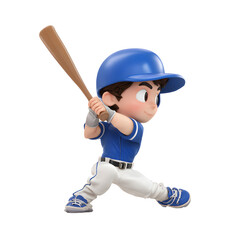 Baseball Player Cartoon : A determined young player in blue swings the bat ready to hit a home run Sports and recreation !