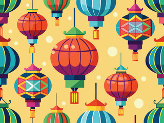Seamless Lantern Vector Pattern on Pink Background