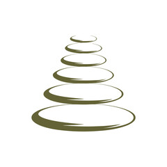 Stacked smooth oval stones in olive green color against white background balance