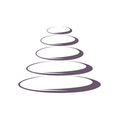 Stacked smooth oval stones with purple grey shading on white background balance meditation