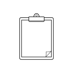 Simple black and white sketch of a clipboard with paper clip and corner fold sign template