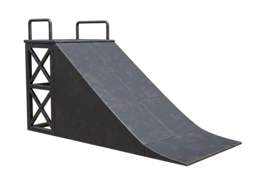 錆びた金属製のジャンプ台、斜面、立体感、工業デザイン