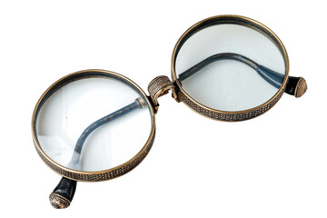Elegant vintage spectacles resting on a clean surface, showcasing timeless craftsmanship and intricate detailing from a bygone era isolated on transparent background