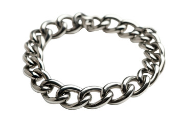 Obraz premium A shining silver chain bracelet rests elegantly on a smooth surface, capturing the light and showcasing its intricate links isolated on transparent background