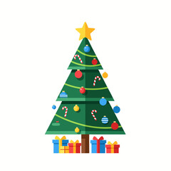 Christmas Tree Decorated with Ornaments and Star Topper