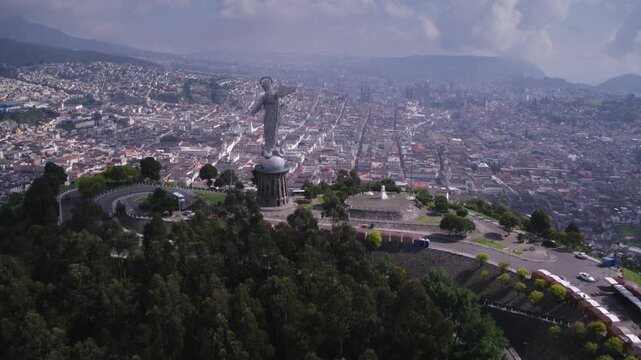 Ecuador &ndash; 4K UHD Drone Aerial of Virgin of El Panecillo Statue in Quito under Sunshine