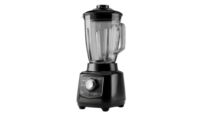 Black countertop blender with clear glass jar