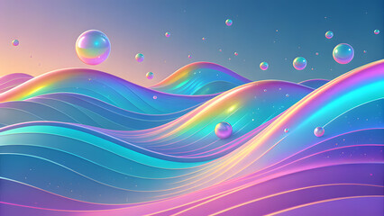 Surreal Rainbow Waves with Floating Bubbles abstract