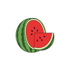 Juicy Watermelon Half with a Slice, Summer Fruit Illustration