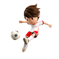 Animated soccer player kicks the ball with force showcasing athletic prowess A dynamic shot frozen in time Digital art style