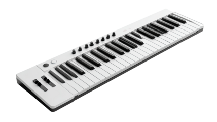 White electronic keyboard, angled view