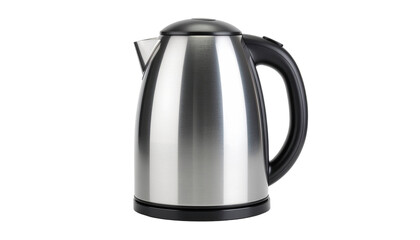 Electric kettle with modern design and stainless steel finish isolated on white background
