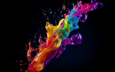 Fluid Abstract 3D Splash in Vivid Multicolor. Colorful liquid splash creating a dynamic wave effect in bright tones