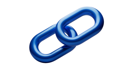 Interlinked Metallic Chain Links Icon — Glossy Blue 3D Chain Link Representing Connection, Link Building, Network Relationships and Strong Bonds