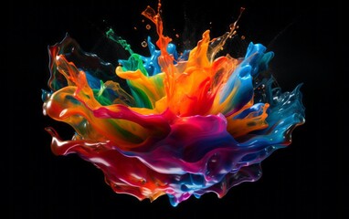 Fluid Abstract 3D Splash in Vivid Multicolor. Colorful liquid splash creating a dynamic wave effect in bright tones