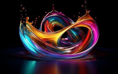 Fluid Abstract 3D Splash in Vivid Multicolor. Colorful liquid splash creating a dynamic wave effect in bright tones