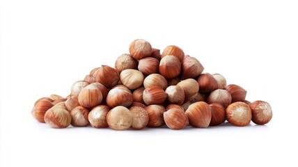 Fototapeta premium Pile of hazelnuts on white background. AI image