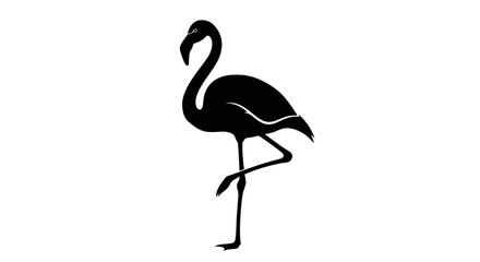 Elegant Black Flamingo Silhouette Standing on One Leg, Tropical Bird Icon.