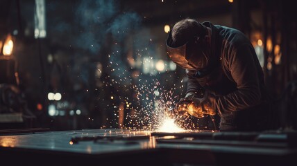Crafting metal with precision in an industrial workshop during evening hours