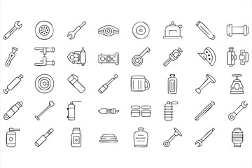 Car Maintenance Parts and Repair Tools Black and White Vector Symbols