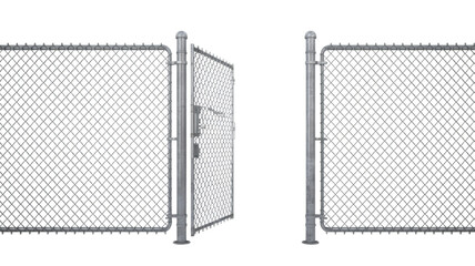 Open chain link fence and gate invites access, security, and freedom, perfect for concepts.