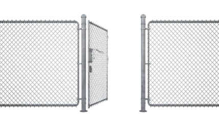 Open chain link fence and gate invites access, security, and freedom, perfect for concepts.
