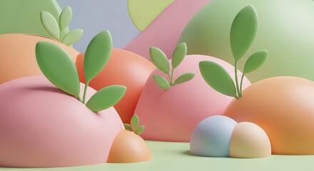 Fototapeta premium Whimsical pastel easter eggs and sprouts arrangement fresh spring theme