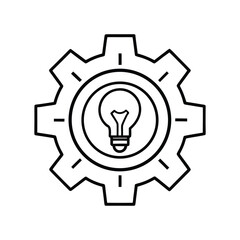 Outline gear and lightbulb icon on white background