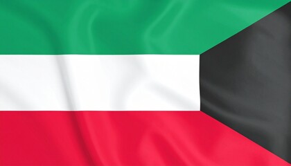 Obraz premium Kuwait flag with green-white-red stripes and black trapezoid at hoist.