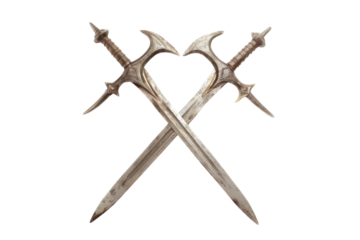 Elegant design of two crossed swords showcasing intricate craftsmanship, perfect for a medieval-themed decor in a creative setting isolated on transparent background