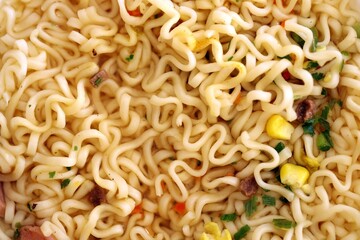 Noodles with spicy sauce and green onion chopped parts