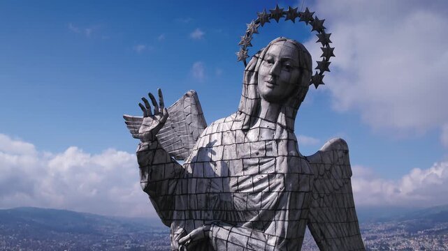 Ecuador &ndash; 4K UHD Drone Aerial of Virgin of El Panecillo Statue in Quito under Sunshine