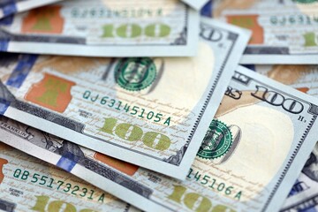 Lots of american dollar bills in big stack. United states money banknotes