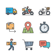 Delivery icons illustrate transport distribution service concept design