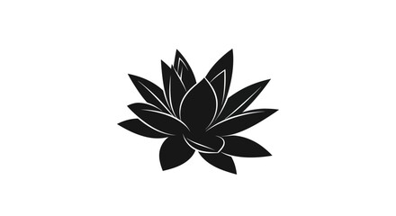 Elegant Black Lotus Flower Silhouette on White Background.