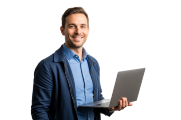 handsome businessman with laptop isolated on white