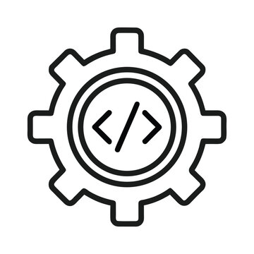 Outline gear icon with code brackets
